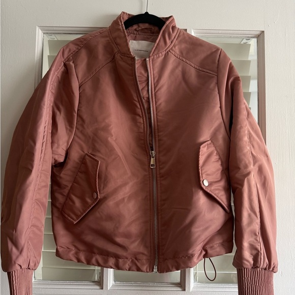 Anthropologie Pink Bomber Jacket with 2 Pockets & Ribbed Cuffs - Picture 7 of 12